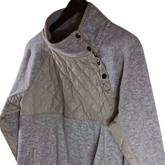 Abercrombie & Fitch Women's M Sherpa Fleece Pullover Quilted Snap Oatmeal Taupe - Picture 4 of 7